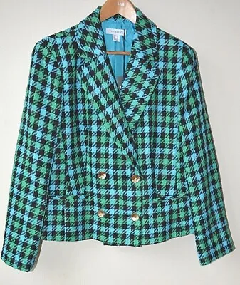 Buy Ex Primark Turquoise,Green+Black Check Boucle Lapel Blazer/Jacket Size 6-12 • 9.60£
