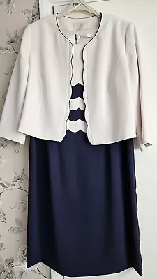 Buy Jacques Vert Dress And Matching Jacket Size 18 Navy&Ivory • 45£