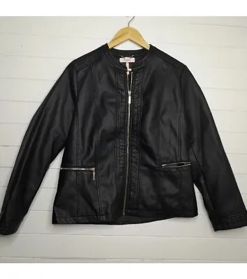 Buy Millers Faux Ladies Black Leather Jacket Collarless Zip Up Plus Size 14 • 25.28£