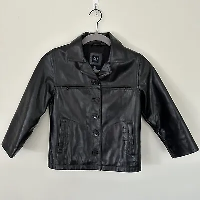 Buy VTG New 1990s Gap 100% Genuine Leather Cropped Moto Jacket Small 3/4 Sleeve Y2k • 165.77£