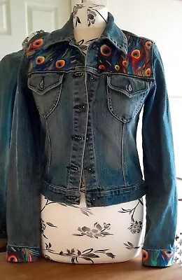 Buy Upcycled Vintage Denim Jacket With Peacock Print Hand Stitched Panels 36  Chest • 29.99£