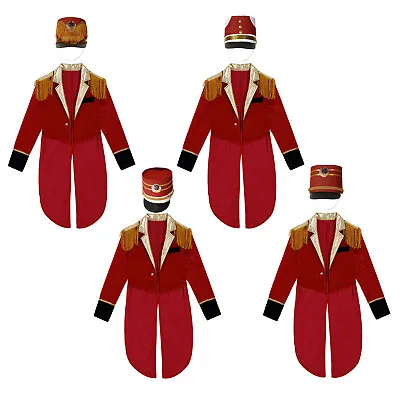 Buy Kid Boys Costume Lapel Jacket Marching Set Red Tailcoat 2 Pieces Hat Band Party • 27.79£