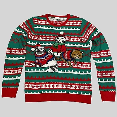 Buy Jolly Sweaters Women Medium Red Green White Ugly Sweater Cat Design Christmas • 23.62£