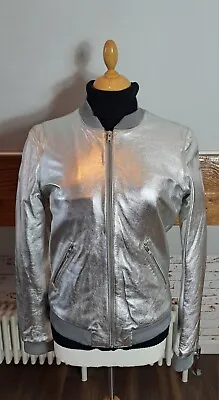 Buy Blk Dnm Brand New Size Medium Silver Leather Bomber Jacket Rrp.£500+ • 85£