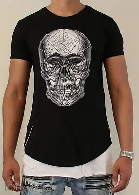 Buy New Mens Long Double Layer Skull Printed T-Shirt, Urban, Casual, Funky, Smart B • 9.99£