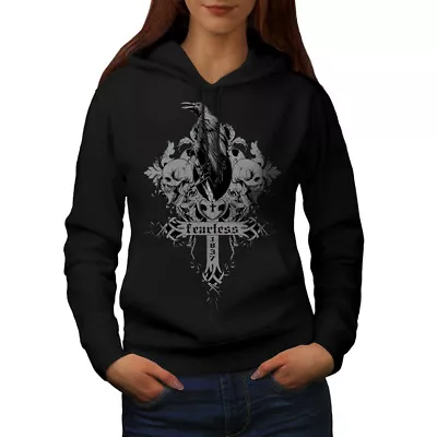 Buy Wellcoda Fearless Death Crow Womens Hoodie, Grave Casual Hooded Sweatshirt • 28.99£