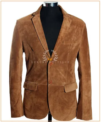 Buy Carter Tan Men's New Smart 2 Buttons Real Cowhide Suede Leather Blazer Jacket • 91.79£