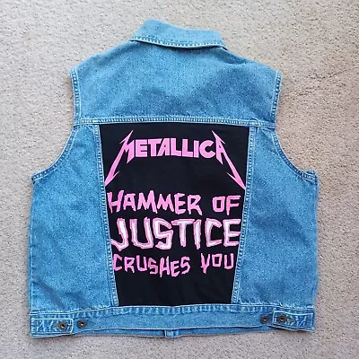 Buy Metallica Damaged Justice Heavy Metal Denim Battle Jacket Vest Size 20 • 40.99£