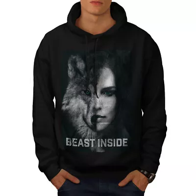 Buy Wellcoda Beast Inside Woman Mens Hoodie, Wolf Lady Casual Hooded Sweatshirt • 25.99£