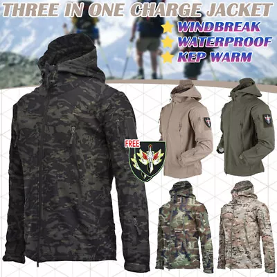 Buy Men Jacket Autumn Winter Waterproof Hooded Combat Coat Outdoor Tactical Coats UK • 22.88£