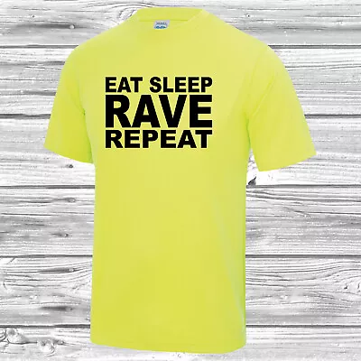 Buy Eat Sleep Rave Repeat T Shirt Party Fancy Dress JC001 Workout Neon • 10.49£