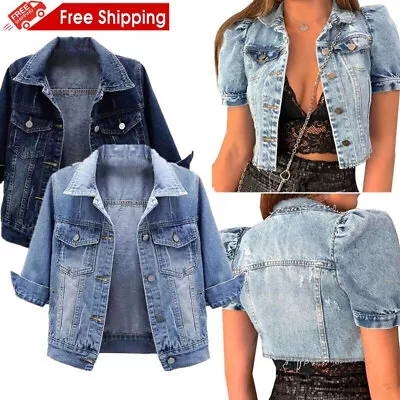 Buy Women Short Sleeve Denim Jacket Wash Jean Trucker Jackets Cropped Coats Tops ### • 19.20£