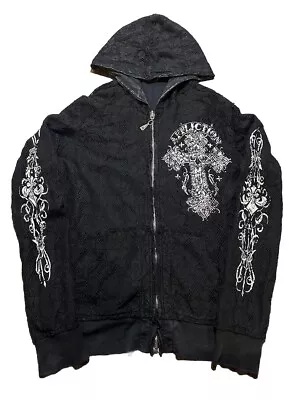 Buy Affliction Double Sided Zip Up Hoodie Skull Cross Y2K Cyber Mall Goth Women’s S • 54.76£