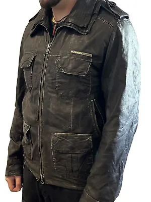 Buy Superdry Originals Dark Brown Leather Jacket Medium        • 59£