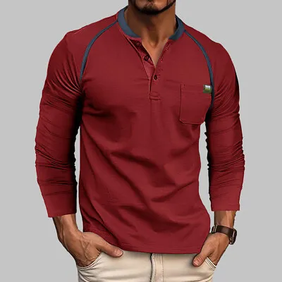 Buy Mens Long Sleeve Button Henley Shirts Grandad Casual Slim T Shirt Blouse Tops • 19.29£