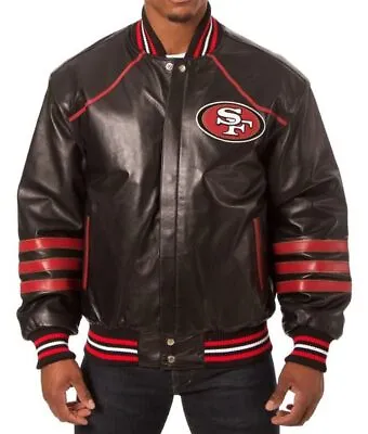 Buy San Francisco 49ers Red And Black Mens Leather Jacket • 143.75£