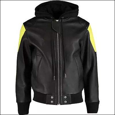 Buy Diesel Black & Yellow Bomber Leather Jacket  Size M • 159.99£