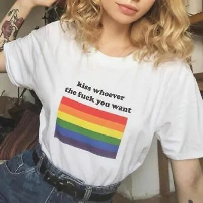 Buy Kiss Whoever The F*ck You Want Lesbian Gay Pride Month Rainbow LGBTQ Men T-Shirt • 12.95£