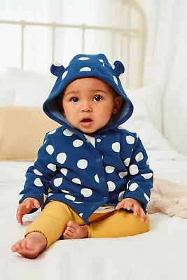 Buy BNWT NEXT Baby Boys Navy Blue Spotted Lightweight Hooded Jacket Age 9-12 Months • 4.95£