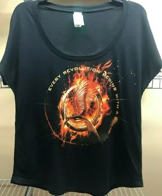 Buy The Hunger Games Catching Fire Mocking Jay Juniors Black Scoop Neck T-Shirt Med • 24.09£