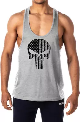Buy GYMTIER Mens - Punisher USA Flag - Stringer Bodybuilding Muscle Vest Tank Top Gy • 19.99£
