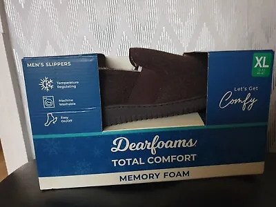 Buy Dearfoams Mens Felted Memory Foam Total Comfort Slippers Uk Xl 12-13 Bnib Brown • 15.95£