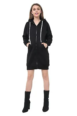 Buy Women Ladies Long Hooded Hoodie Zip Up Pocket Jumper Fleece Coat Sweatshirt Top • 13.99£