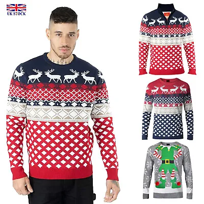 Buy Noroze Mens Novelty Elf Joker Knitted Christmas Retro Sweater Jumper Pulover Top • 19.99£