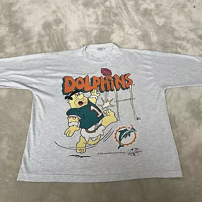 Buy Campri Team Line Miami Dolphins The Flintstones T Shirt Mens Large Grey Retro • 24.99£