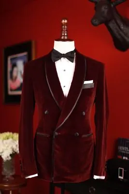 Buy Mens Christmas Red Velvet Jacket Double Breasted Wedding Blazer Party Wear Coat • 145£