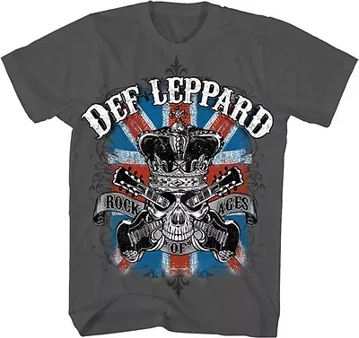 Buy Def Leppard Rock Of Ages Skull Crown Union Jack Flag Mens Metal Graphic T Shirt • 35.52£