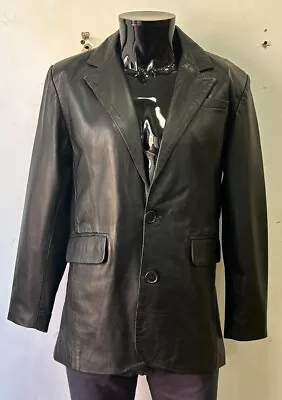 Buy MENS LEATHER BLAZER BLACK CLASSIC ITALIAN Tailored Soft REAL LEATHER P-750 • 49£