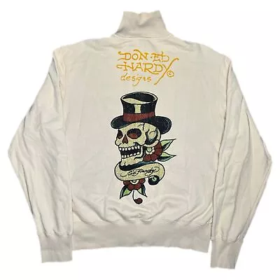 Buy Ed Hardy Y2K Cream Rhinestone Skull Vintage Track Jacket, Size Large • 35£