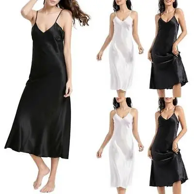 Buy Womens Lace Satin Silk Long Nightdress Chemise Sexy Lingerie Slip Dress Nightie • 8.16£