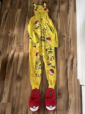 Buy Pikachu Boy  Hooded Sleeper Happy Battle Ready  Yellow Size 6-7 + Red Slipper • 19.73£