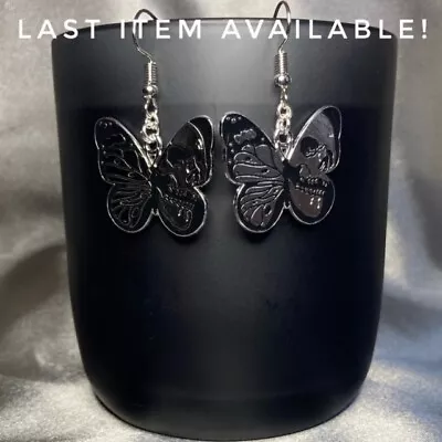 Buy Handmade Silver Black Skull Moth Earrings Gothic Gift Jewellery • 4.50£