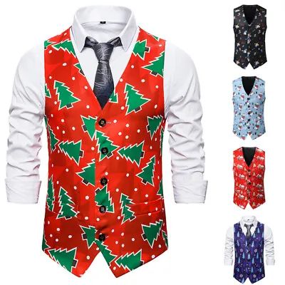 Buy Men Christmas Waistcoat Slim Vest Xmas Party Festive Fancy Vest Jacket Coats • 15.83£