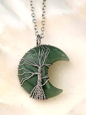Buy Tree Of Life Jade Moon Pendant 20  Necklace Crescent Wire Wrapped Jewellery • 5.45£