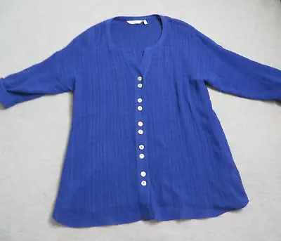 Buy Soft Surroundings Womens Shirt Small Blue Button Down 3/4 Sleeve Peasant Casual • 14.58£