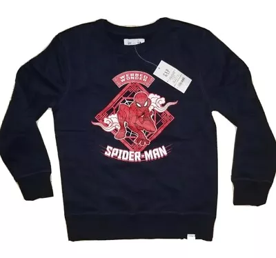 Buy NWT Gap Kids X Marvel Comics Spider-Man Kids Blue Pullover Sweatshirt Sz M (8-9) • 15.43£