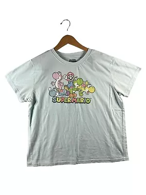 Buy Super Mario Womens Shirt Size XL Light Blue Yoshi Nintendo Graphic Tee Adult • 11.56£
