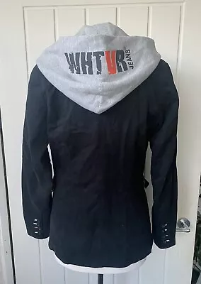Buy Vintage Black Jacket With Attached Hoodie Size 10 Small Skater Emo Grunge • 12.95£