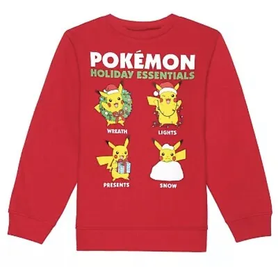 Buy Pokemon Christmas Sweatshirt Pikachu Red Boys Size Large Holiday Fleece Shirt * • 21.31£