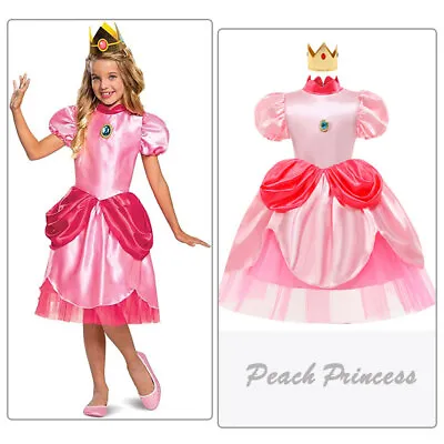 Buy Super Mario Game Clothes Pink Biqi Princess Peach Dress Halloween Party Suit • 23.86£