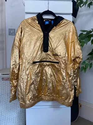 Buy Adidas Originals Gold Metallic Windbreaker Hoodie Sweatshirt Size S • 18£