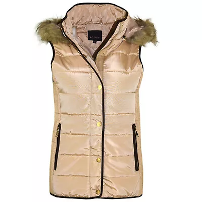 Buy New Womens Gilet Bodywarmer Ladies Coat HOODED FUR PUFFER PADDED QUILTED JACKET  • 19.99£