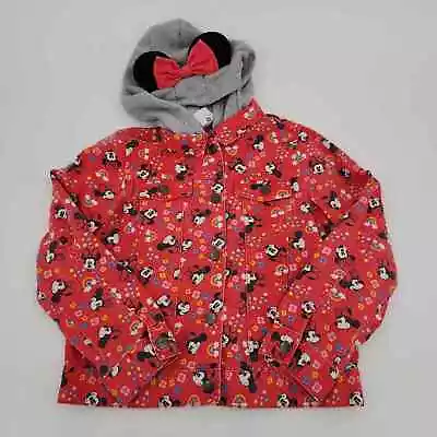 Buy Disney Store Girls Minnie Mouse Hooded Red Denim Jacket Size 9/10 Button Up • 14.05£
