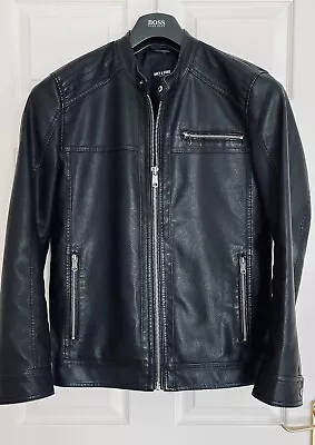 Buy ONLY & SONS Man’s Leather Look Biker Jacket Black Large Worn Once  • 20£