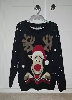 Buy Envy Black Christmas Jumper Reindeer Small/Medium Great Condition • 5£
