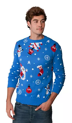 Buy Christmas Men Women Xmas Novelty Santa Blue Twinkle Elf Retro Jumper Sweater  • 9.95£
